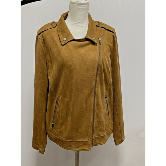 Style & Co Women's  Brown Faux Suede Moto Jacket Size Large - Picture 12 of 16